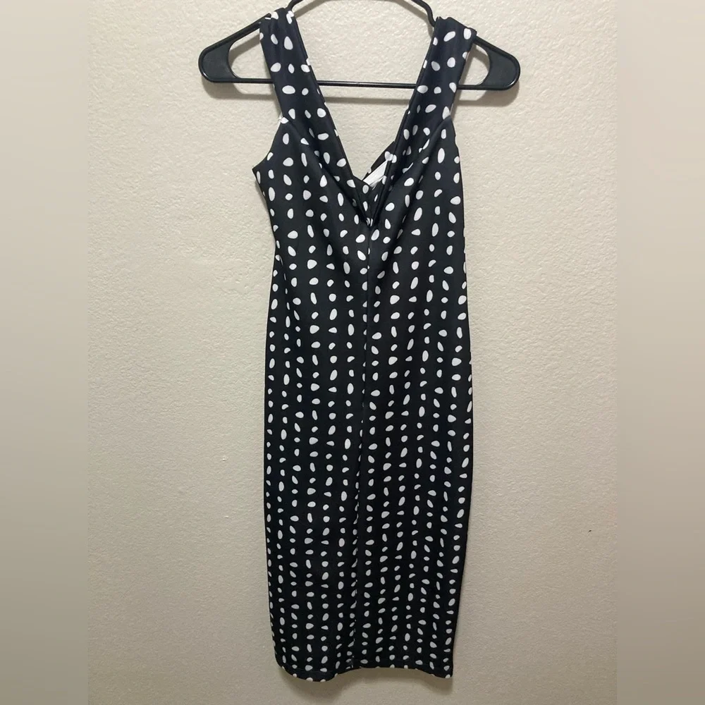 ASOS Black and White Polka Dot Off-Shoulder Midi Dress With Slit Size 8 - Picture 4 of 6